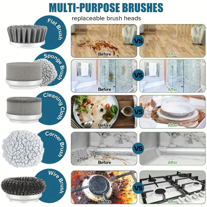Rechargeable Electric Spin Scrubber with 5 Cleaning Heads