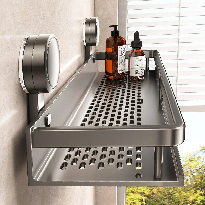 Suction-Cup Bathroom Shelf – Gray