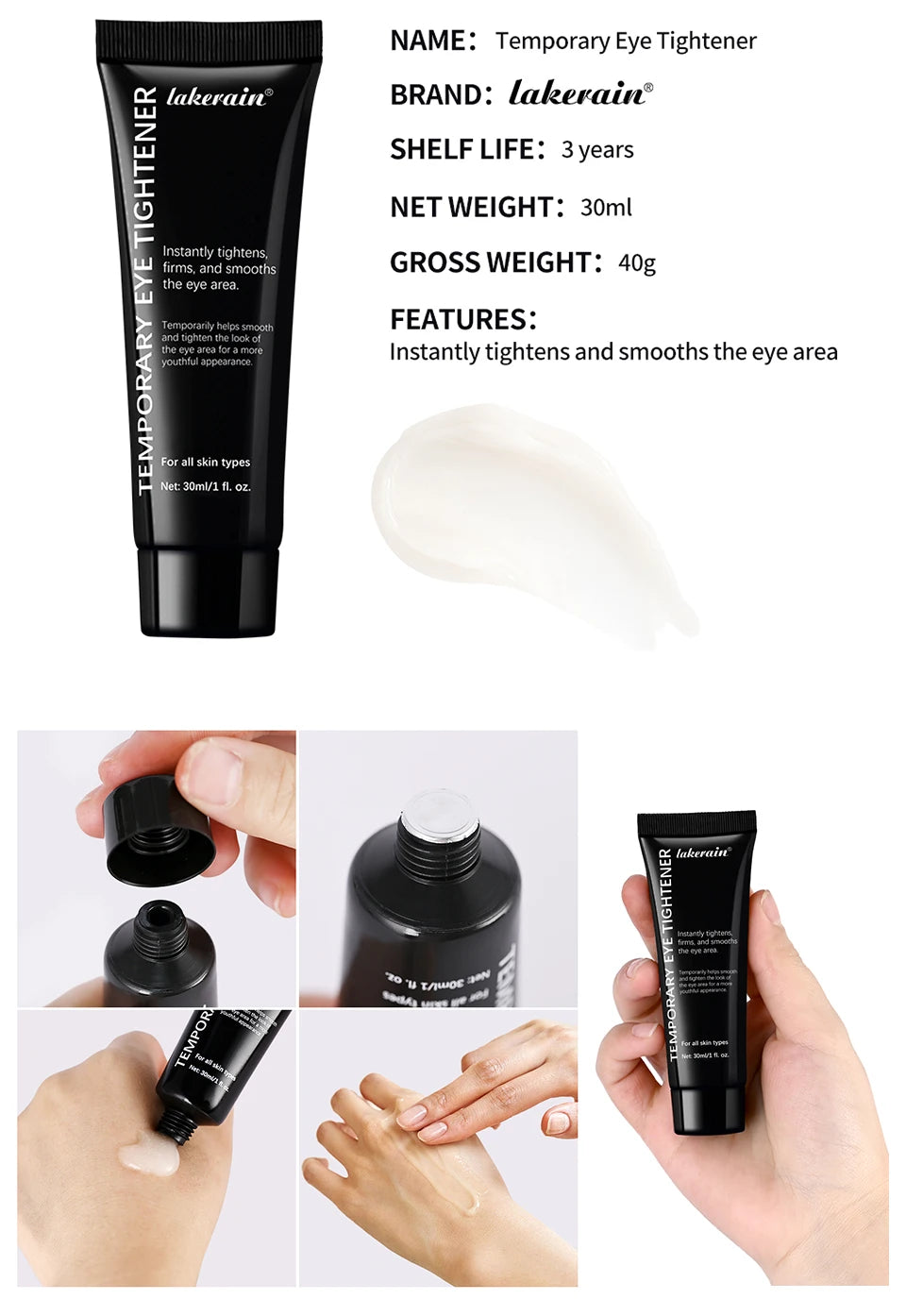 Instant Face Tightener Cream – Temporary Eye & Skin Tightening, Anti-Aging, Smooths Fine Lines & Wrinkles, 30ml