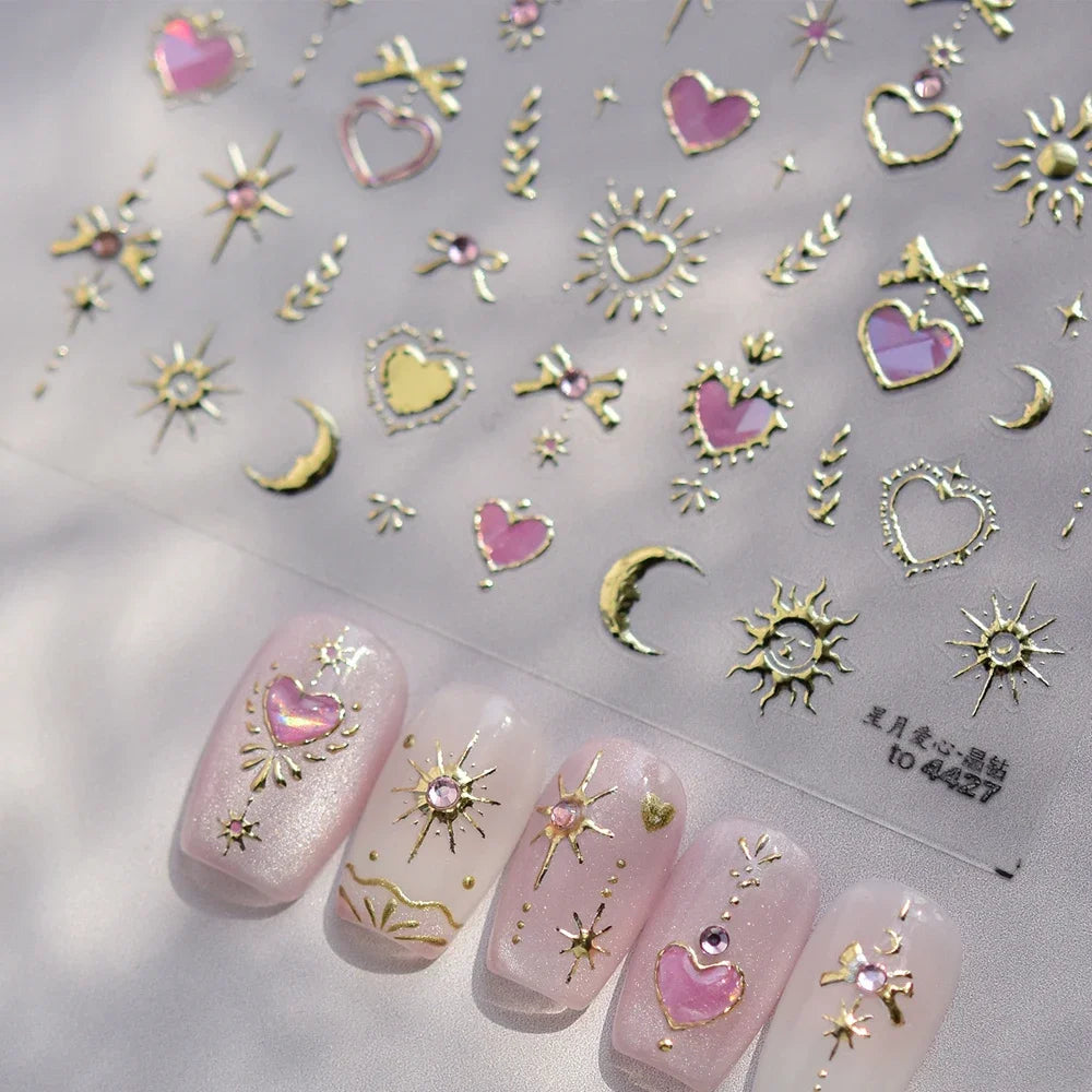 5D Luxury Nail Art Stickers – Gold Gemstone & Courtly Pattern Manicure Decals