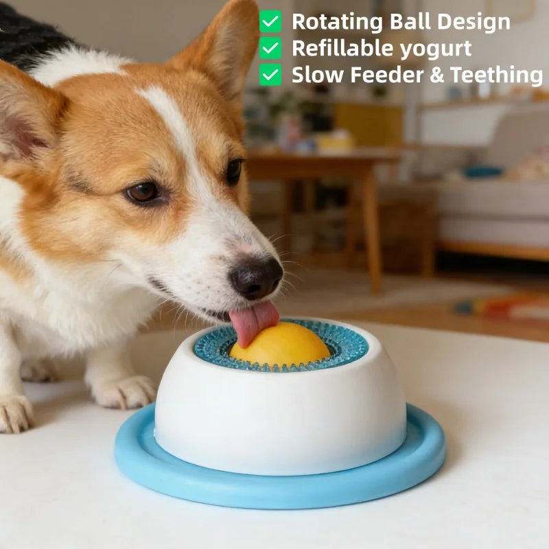 Dog Slow Feeder Lick Mat with Rotating Ball | Fillable Yogurt Puppy Toy | Boredom Buster for Small Medium Dogs