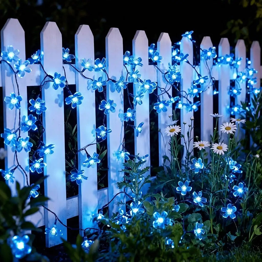 12m/7m/5m Solar-Powered Cherry Blossom Outdoor Decorative String Lights, Suitable for Use with Garden Furniture.