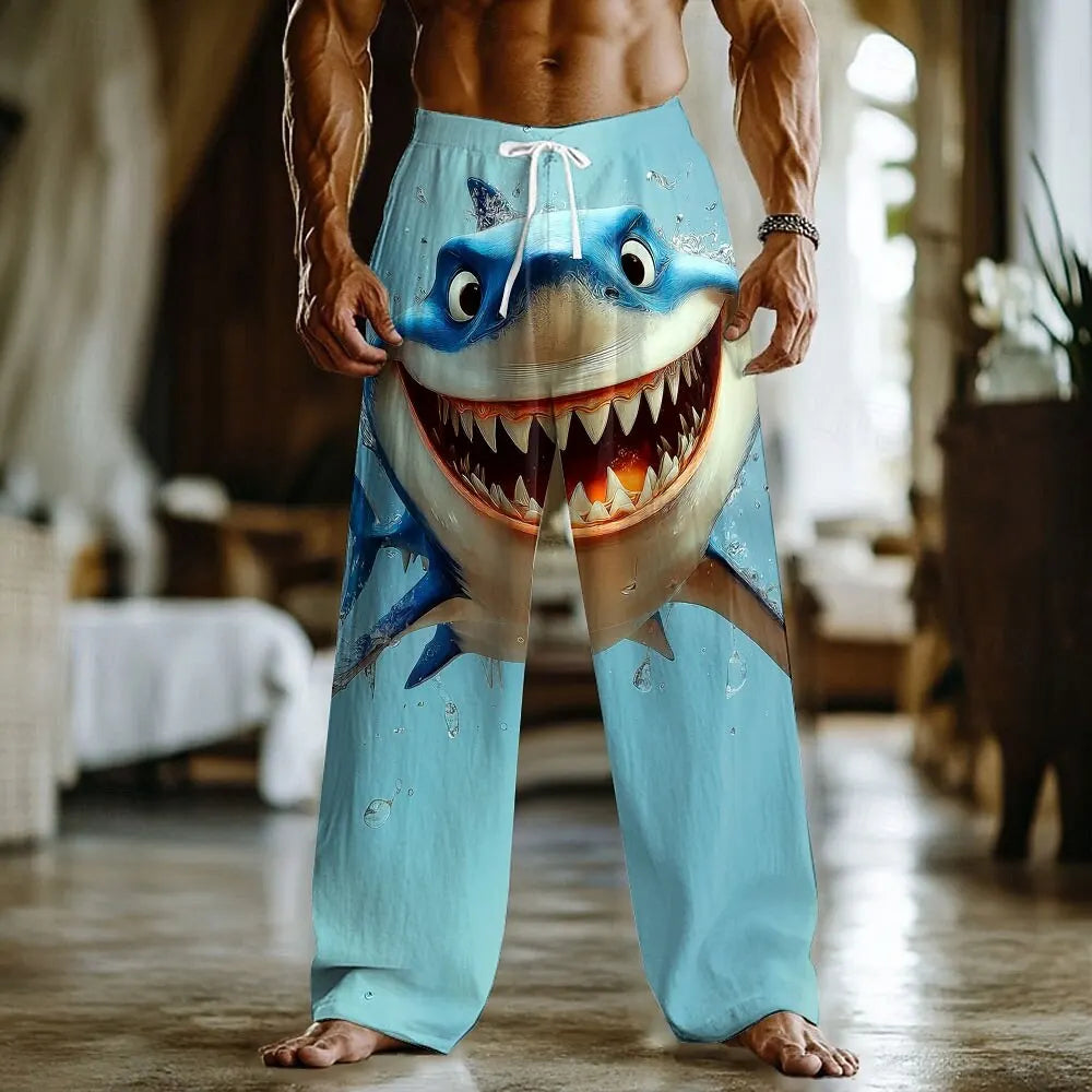 Men's 3D Animal Shark Sea Trousers Baggy Pants Casual Pants Mid Waist Funny Style Elastic Drawstring Waist Pants Fall Spring