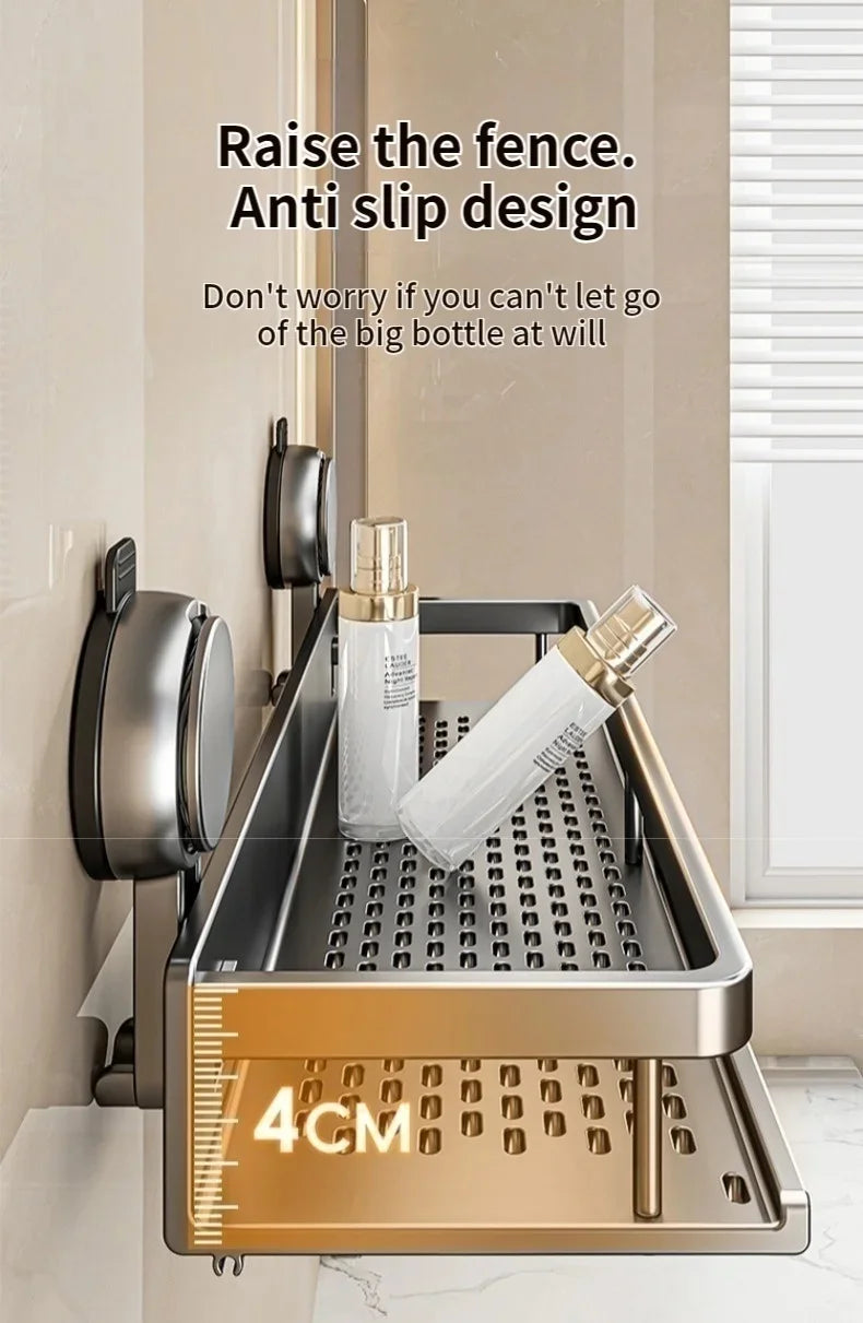 Suction-Cup Bathroom Shelf – Gray