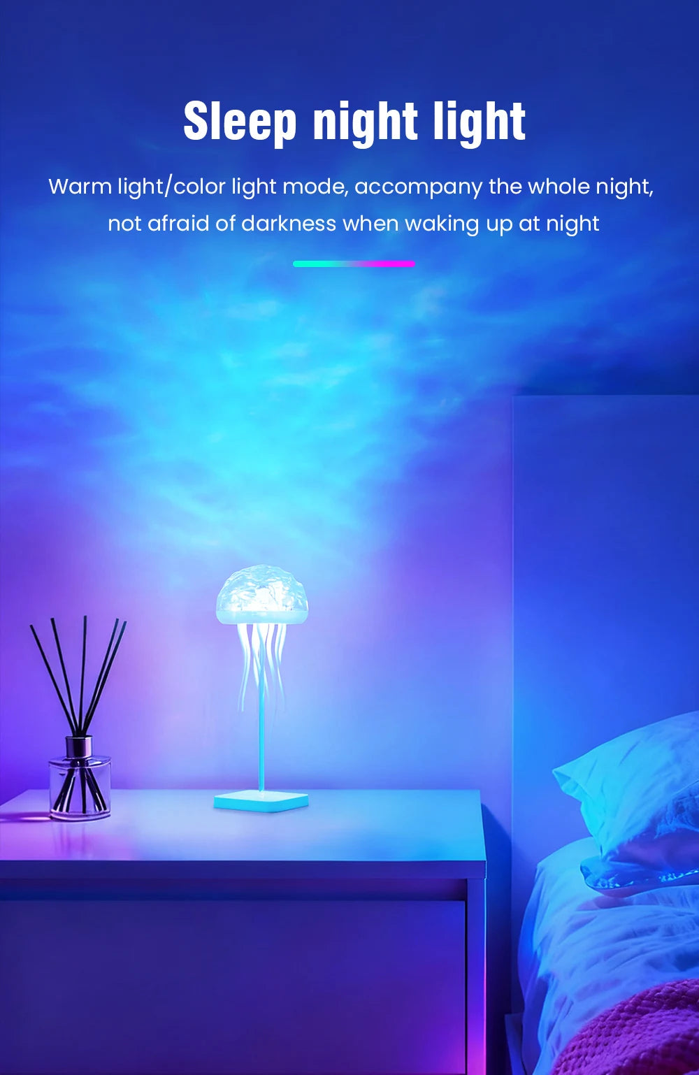 Jellyfish Cartoon LED Nihgt Light Voice Control Gradient Cute Rotating Jellyfish Hanging Bedside Lamp RGB Table Lamps Room Decor