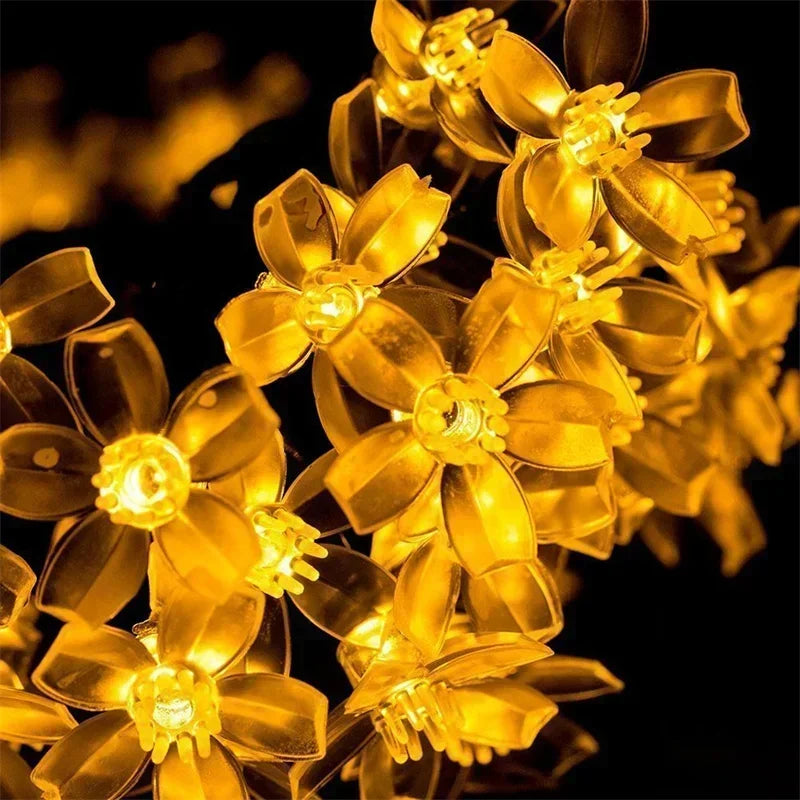 5/7/12M Solar Flower Fairy Light Strings Outdoor Illumination for Yard, Wedding Party and Household Festival Decoration