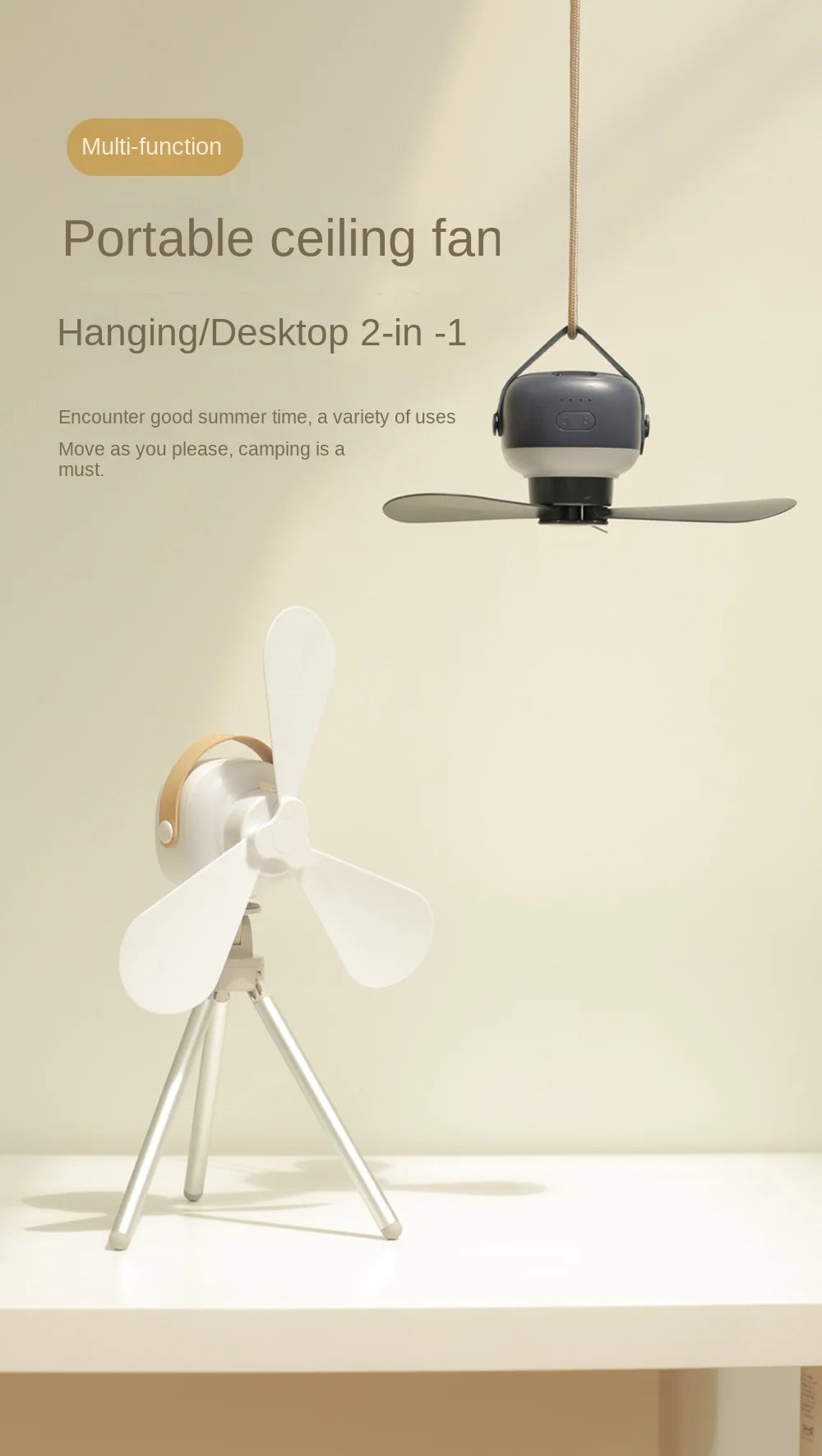 Portable Rechargeable Fan with LED Light & Remote