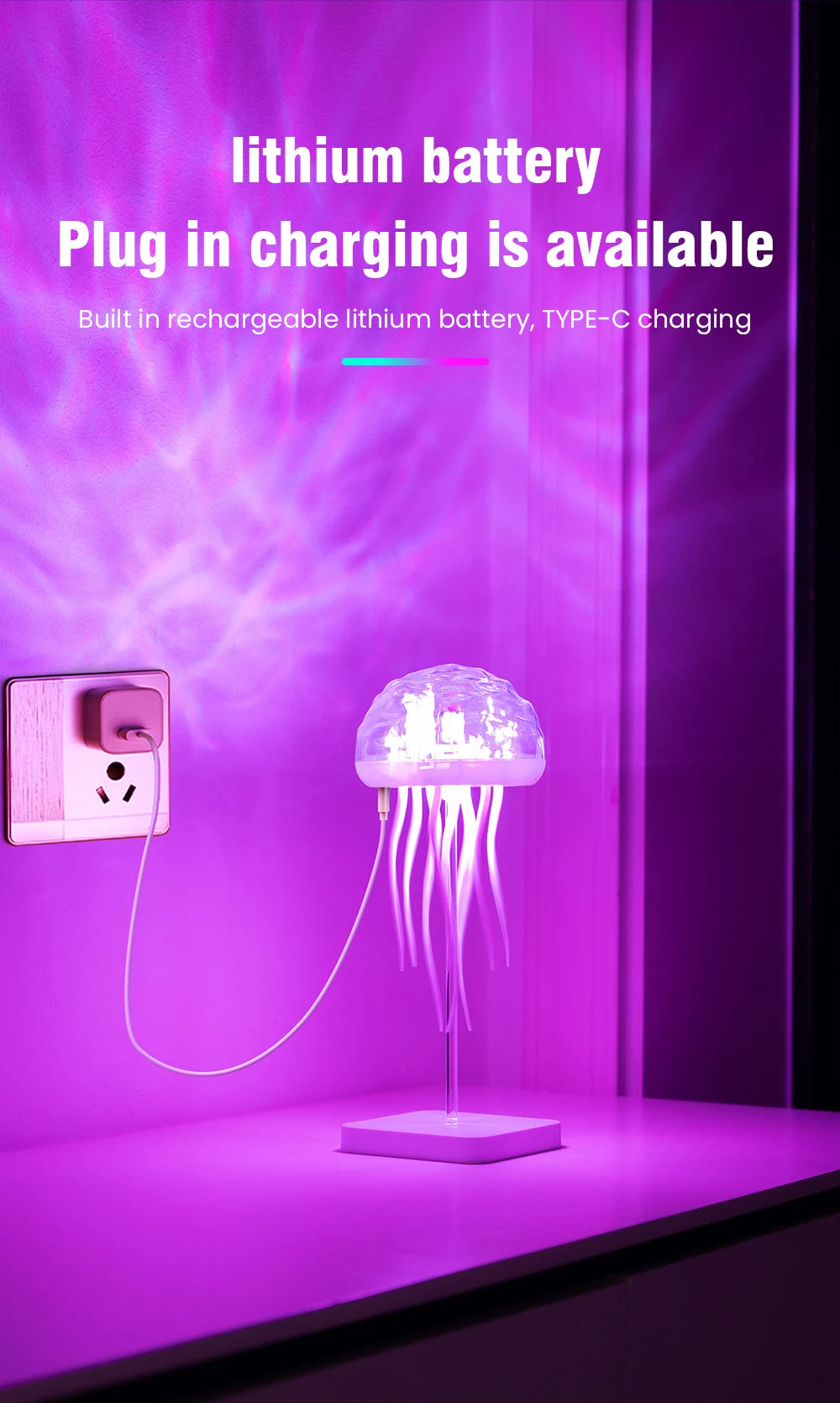 Jellyfish Cartoon LED Nihgt Light Voice Control Gradient Cute Rotating Jellyfish Hanging Bedside Lamp RGB Table Lamps Room Decor