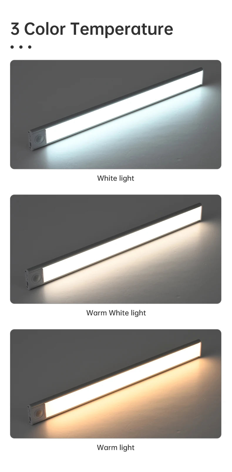 Rechargeable Motion-Sensor LED Light Bar – 3 Colors, Under-Cabinet