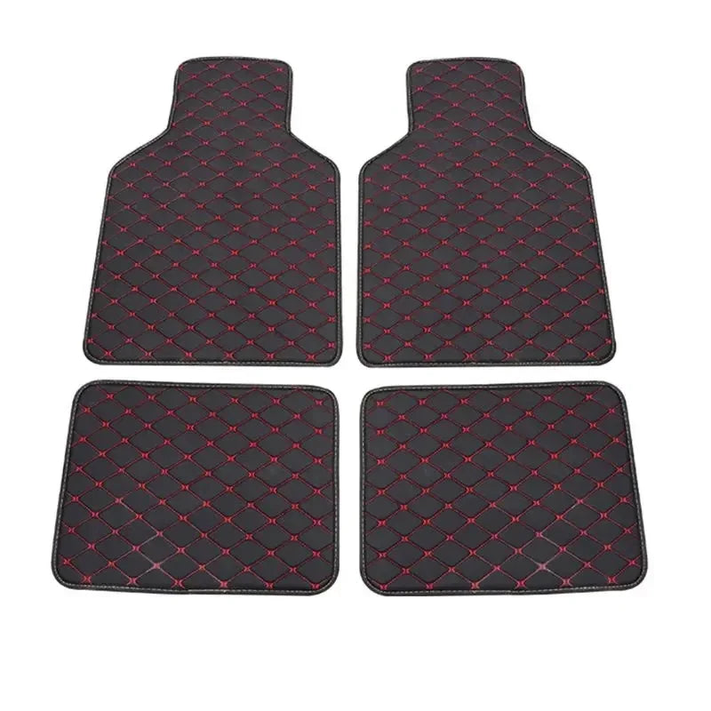 Diamond-Stitched Faux Leather Car Floor Mats – 4-Piece Set