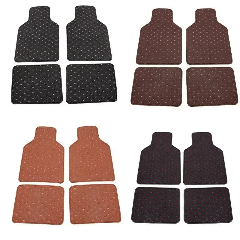 Diamond-Stitched Faux Leather Car Floor Mats – 4-Piece Set
