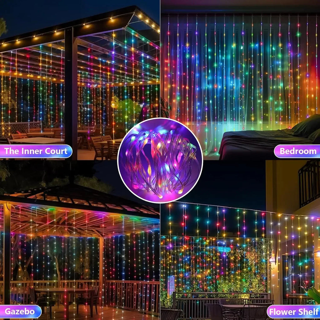 Solar Curtain String Lights 3x3M 300LED Fairy Holiday Decorations Christmas Birthday  for Party Garden Home Wedding Decoration