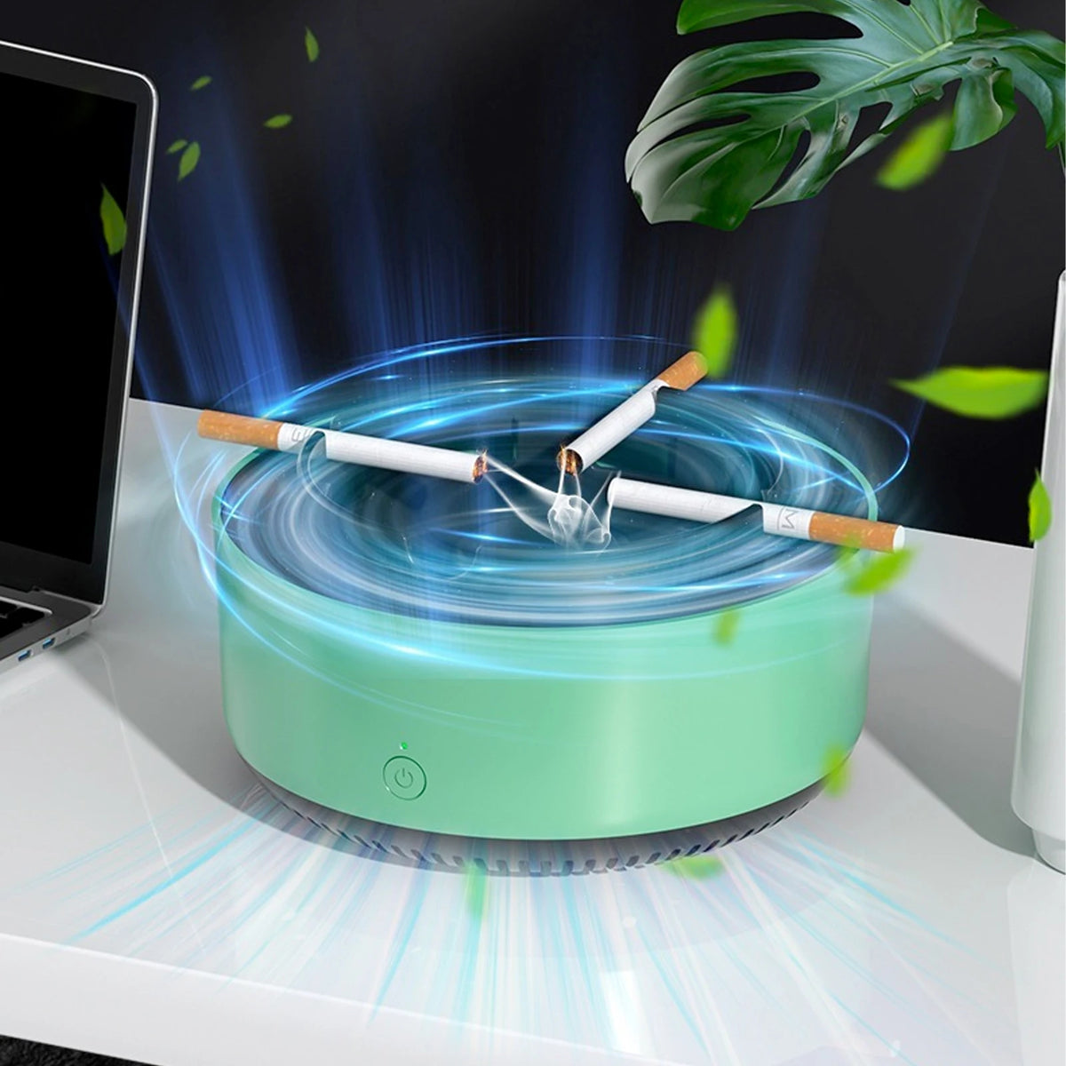 2-in-1 Smoke-Free Ashtray with Built-In Air Purifier – Odor Eliminator, Filter Sponge, 5-Min Timer, AA Battery Powered, Model AS-08