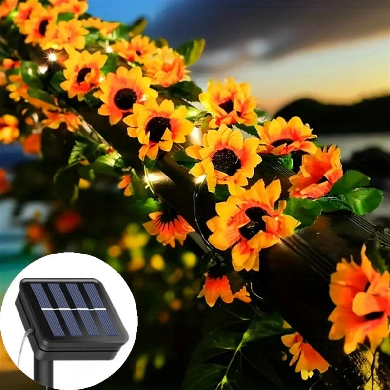 Solar Sunflower Vine String Lights – Artificial Flower LED Atmosphere Lamp for Garden, Wedding & Holiday Décor (2M/6.56ft, 5M/16.40ft, 10M/32.80ft)