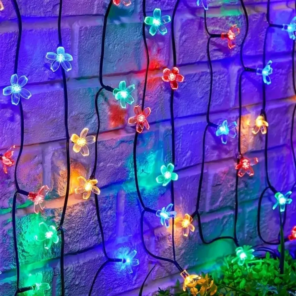 Solar Cherry Blossom Outdoor String Lights, Floral LED Fairy Lights for Yard Tree, Balcony, Backyard Landscape Festival Decor