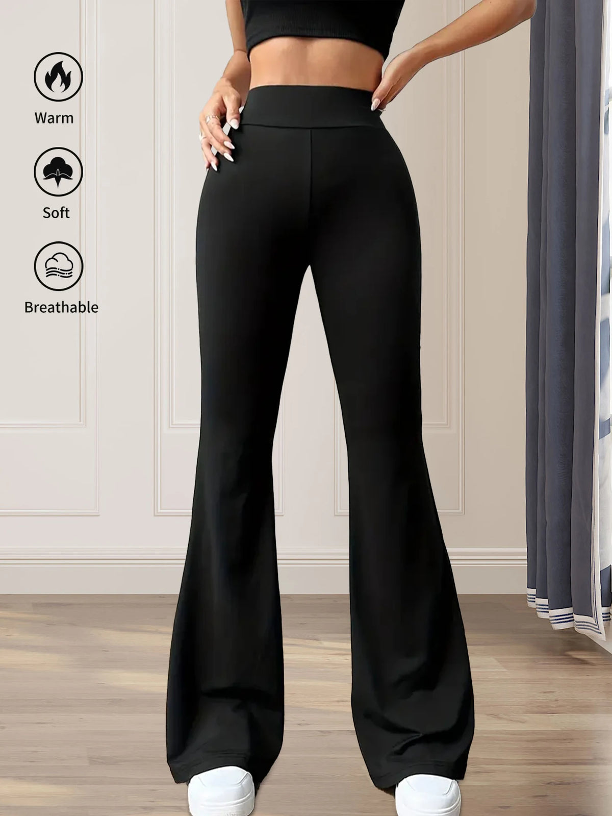 Women’s High-Waisted Stretch Flare Pants – Black