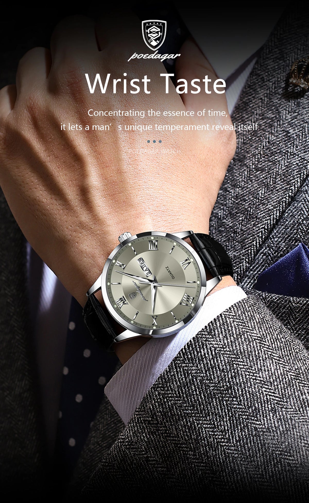 POEDAGAR 978-D Men’s Day-Date Dress Watch