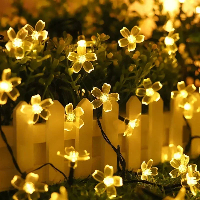 5/7/12M Solar Flower Fairy Light Strings Outdoor Illumination for Yard, Wedding Party and Household Festival Decoration