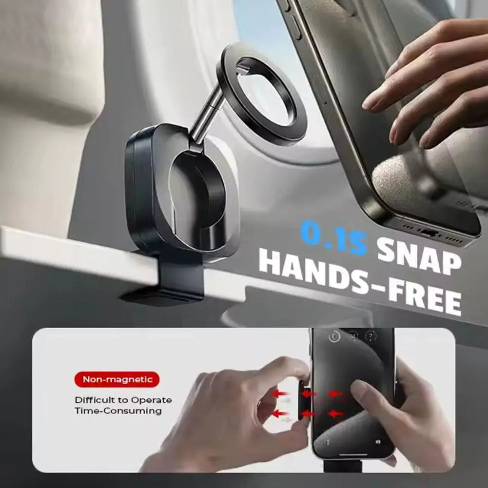 Magnetic Travel Phone Mount – Foldable Clip-On Holder with 360° Rotation