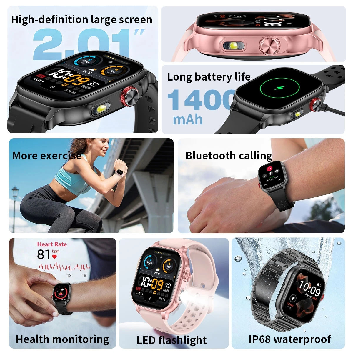 Bluetooth Calling Smartwatch with LED Flashlight
