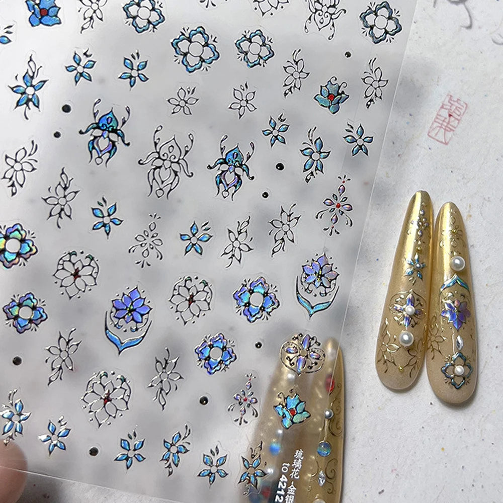 5D Luxury Nail Art Stickers – Gold Gemstone & Courtly Pattern Manicure Decals