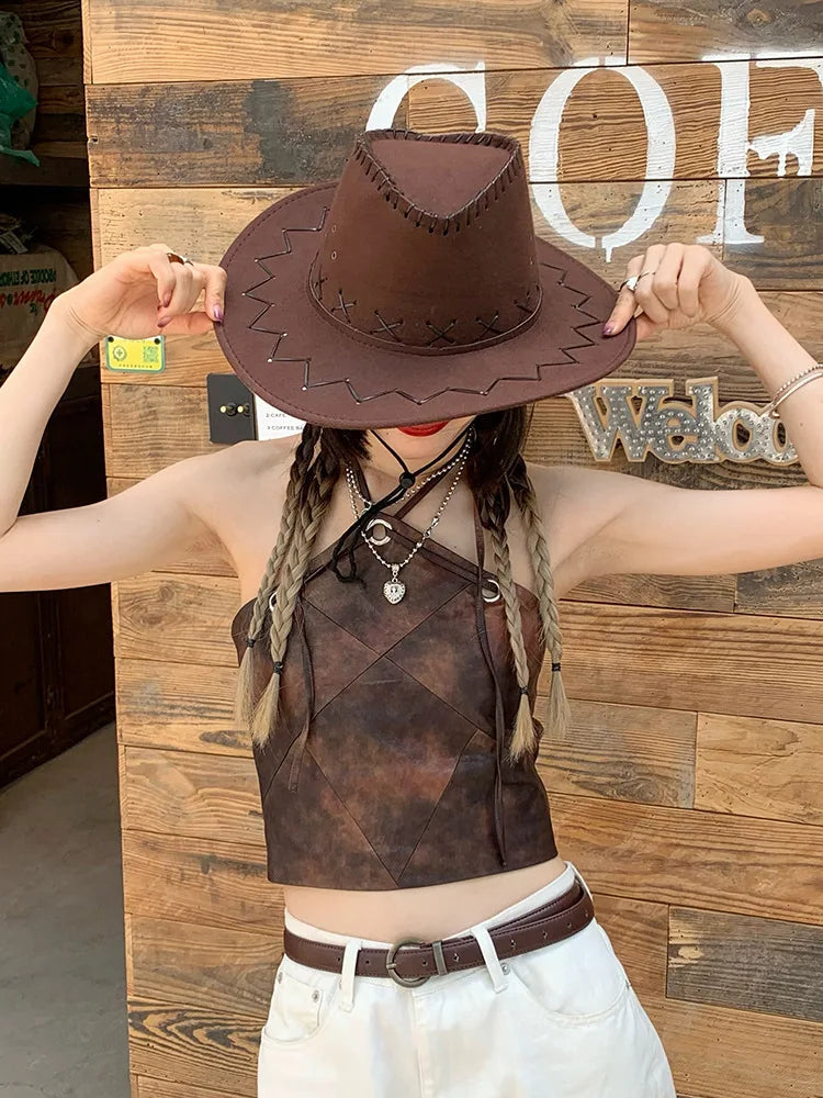 Western Cowboy Hat with Contrast Stitching