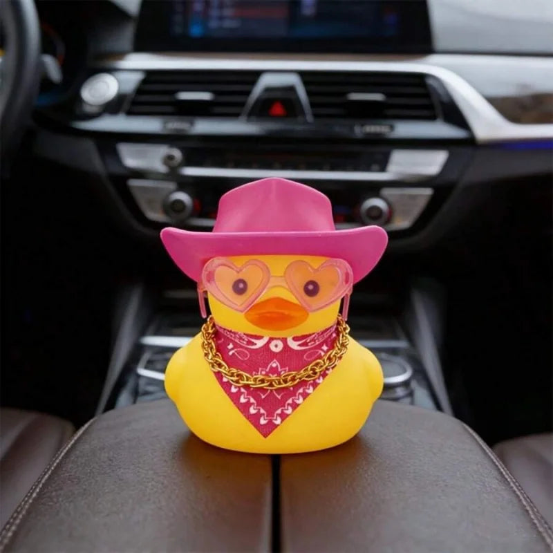 1pc Denim Duck Car Dashboard Decor - Cute Duck Wearing Hat, Sunglasses & Necklace, Non-Slip Adhesive Mat For Cars & Trucks