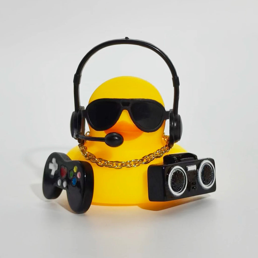 Cool Hip Hop Music Duck Car Decorations Rubber Ducks Cute Dashboard Rubber Ducks for Car Ornament with Headphone Game Player