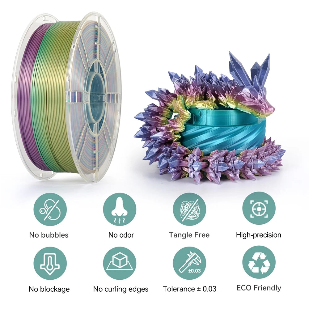 KINGROON Rainbow Silk PLA Filament – 1.75 mm, 2.2 lb (1 kg)