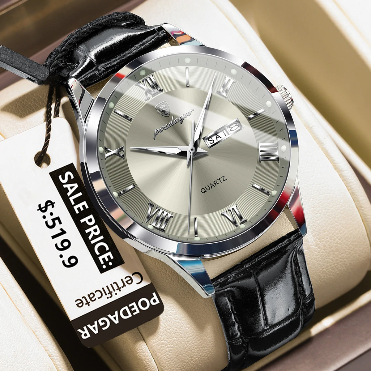 POEDAGAR 978-D Men’s Day-Date Dress Watch