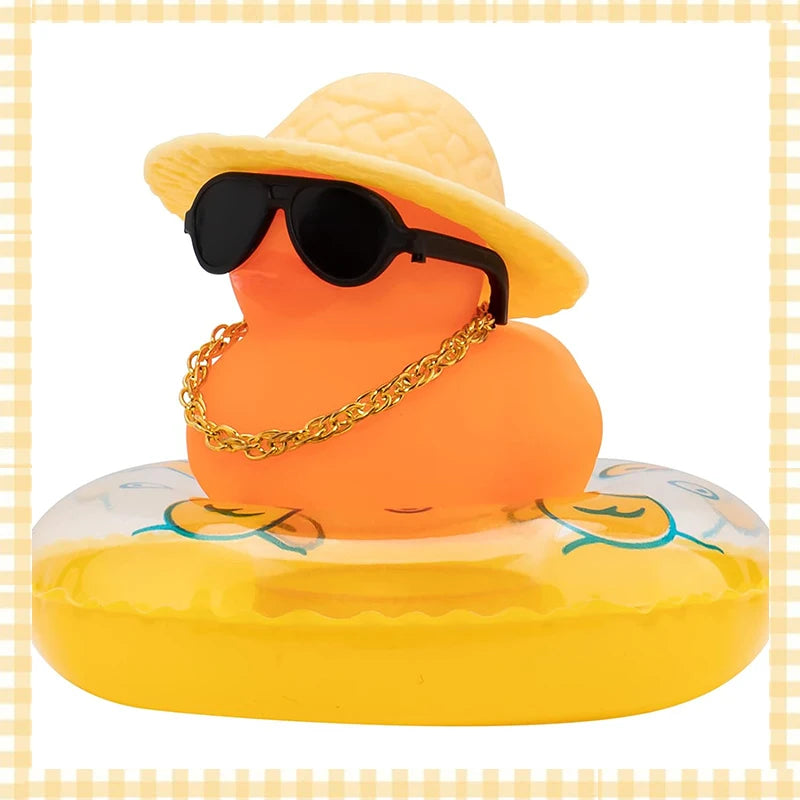 Car Rubber Duck, Coloured  Duck Decoration Dashboard with Sun Hat Swim Ring Necklace Sunglasses for Car Dashboard Decorations