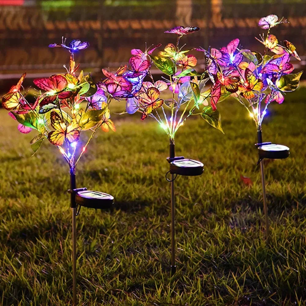 Festival Solar Outdoor Lights Butterfly Flower Garden Fairy Lights Wedding Birthday Decorations Lawn Lamp Yard Path Ornament