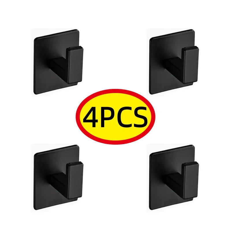 Black Aluminum Adhesive Wall Hooks – 1–4 Piece Options