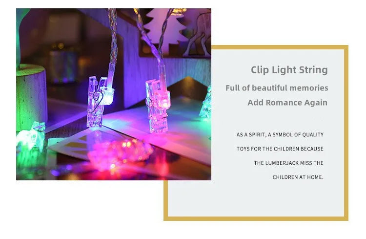 1pc 1.5M10L Photo Clips String Lights Christmas Fairy Lights Battery-operated Garland Hanging Picture Cards Holder Holiday Lamp