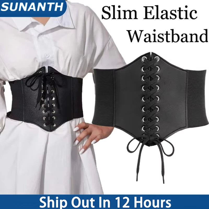 Women’s Black Lace-Up Elastic Waist Belt