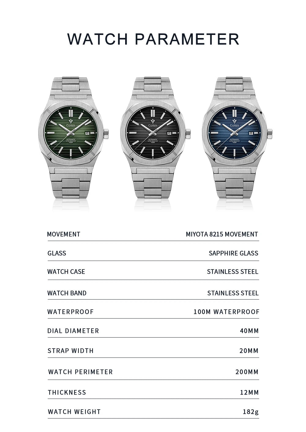 CADISEN C8200 Men’s Automatic Watch with Steel Bracelet