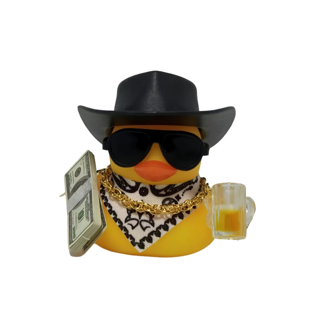 1 Stk. coole Cowboy-Ente Auto Armaturenbrett Deko, lustiges Enten-Ornament mit Hut & Accessoires, einzigartiges Auto-Innendekorationsgeschenk