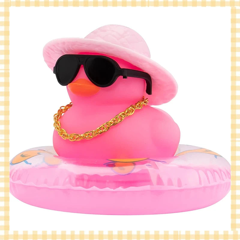 Car Rubber Duck, Coloured  Duck Decoration Dashboard with Sun Hat Swim Ring Necklace Sunglasses for Car Dashboard Decorations