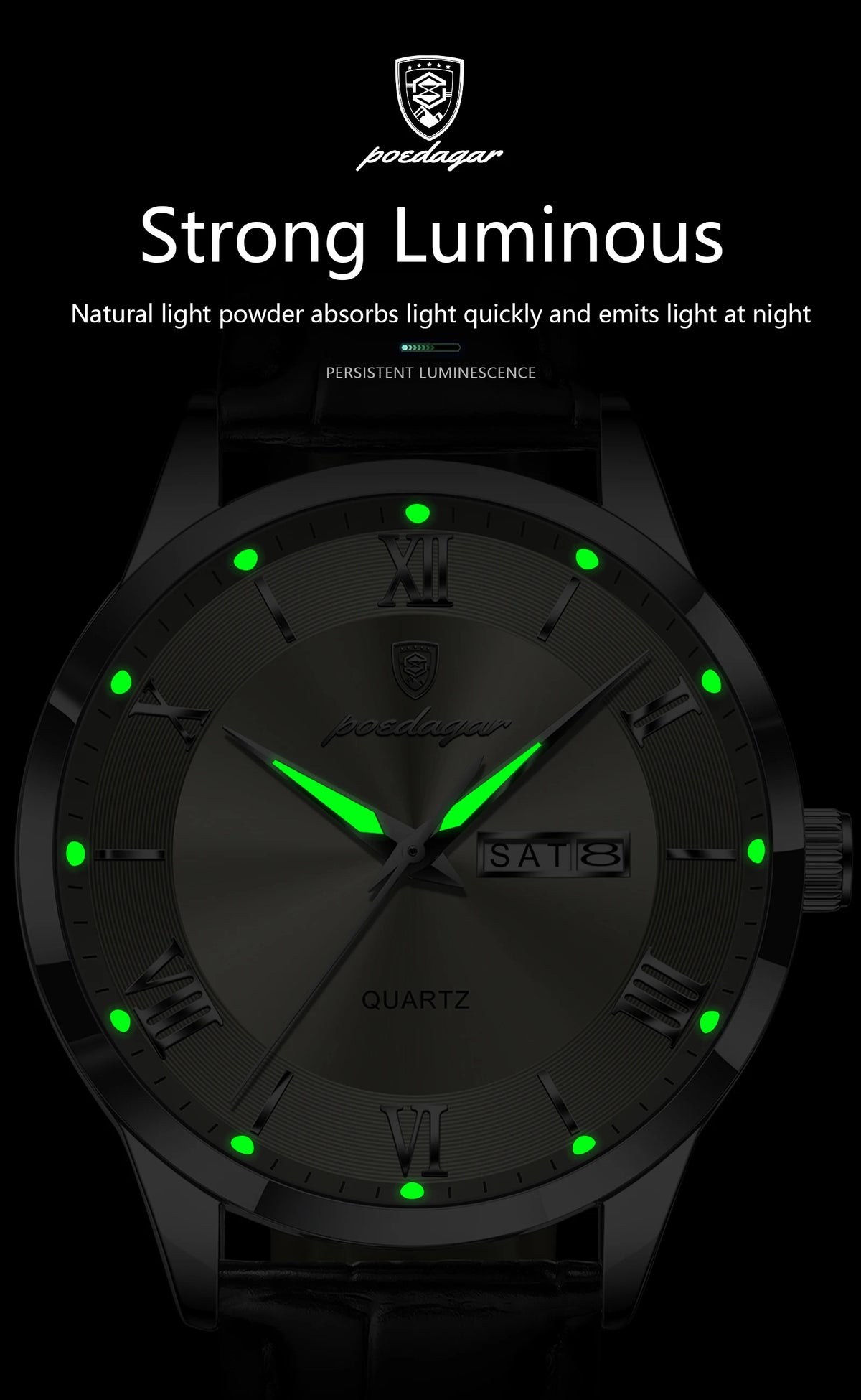 POEDAGAR 978-D Men’s Day-Date Dress Watch