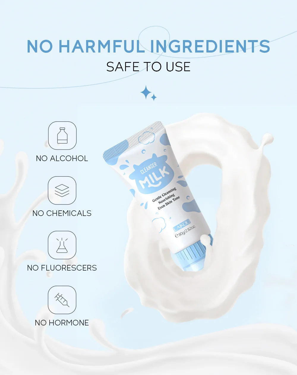Korean Milk Facial Cleanser – Deep Moisture, Oil Control & Glowing Skin | Hyaluronic Acid, PH-Balanced for Dry/Oily Skin 80g