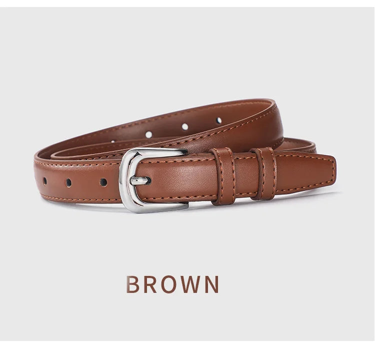 Women’s Slim Faux Leather Belt with Classic Buckle