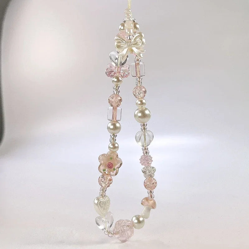Bow & Flower Beaded Phone Charm Strap