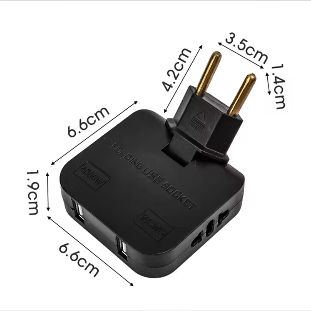 180° Rotating EU Plug Adapter with 2 AC Outlets & 2 USB Ports