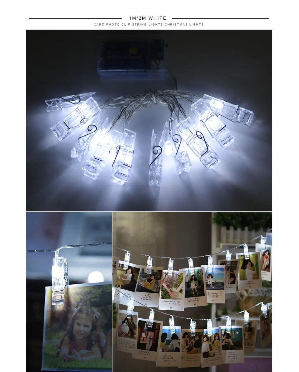 1pc 1.5M10L Photo Clips String Lights Christmas Fairy Lights Battery-operated Garland Hanging Picture Cards Holder Holiday Lamp