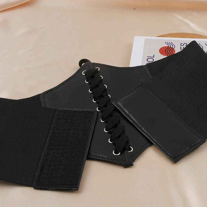 Women’s Black Lace-Up Elastic Waist Belt