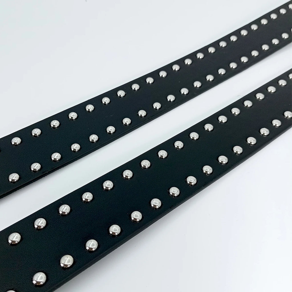 Studded Faux Leather Belt with Red Heart Buckle