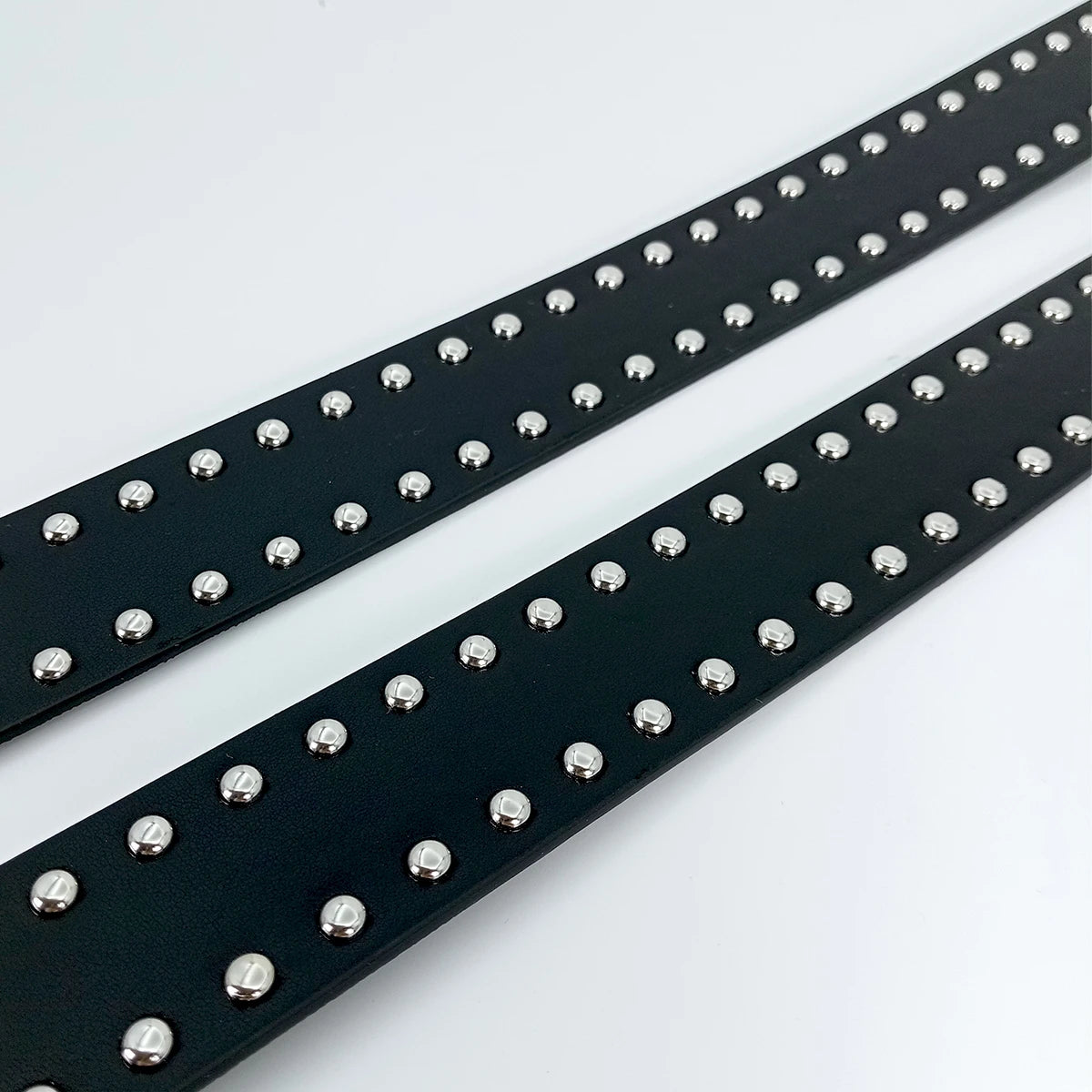 Studded Faux Leather Belt with Red Heart Buckle