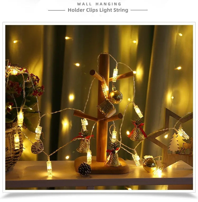 1pc 1.5M10L Photo Clips String Lights Christmas Fairy Lights Battery-operated Garland Hanging Picture Cards Holder Holiday Lamp