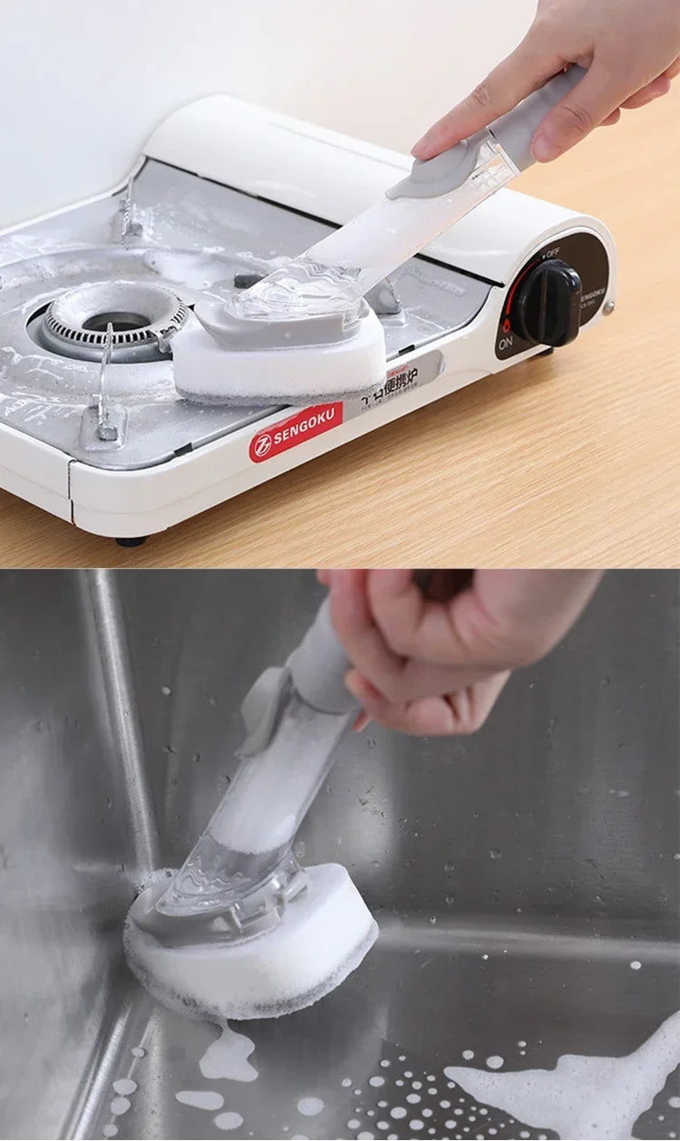 Soap-Dispensing Dish Brush with Scraper