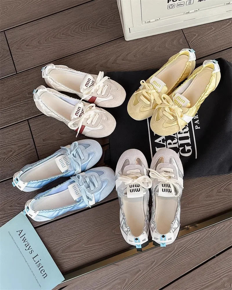 2025 New Women's Casual Sneakers Summer Cozy Shallow Ballet Flats Shoes 2025 New Women Lace Up Sport Shoes Zapatos De Mujer